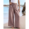 image:imageFlygo Gingham Wide Leg Pants for Women 2026 Summer Casual Plaid Palazzo Drawstring Elastic Waist Trousers with PocketsCoffee