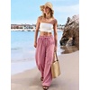 image:imageFlygo Gingham Wide Leg Pants for Women 2026 Summer Casual Plaid Palazzo Drawstring Elastic Waist Trousers with PocketsRed