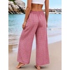 image:imageFlygo Gingham Wide Leg Pants for Women 2026 Summer Casual Plaid Palazzo Drawstring Elastic Waist Trousers with PocketsRed
