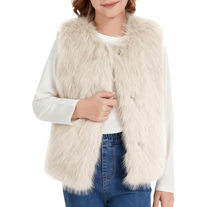 image:imageFlygo Girls Faux Fur Vest Kids Sleeveless Open Front Fluffy Jacket Warm Winter Fuzzy Waistcoat Outerwear with PocketsBeige
