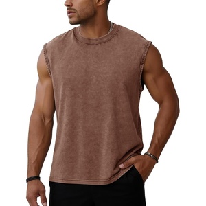 image:imageFlygo Mens Sleeveless Workout Tank Tops Acid Wash Cotton Muscle Shirts Loose Fit Gym Tees Running Beach Loose TeesCoffee