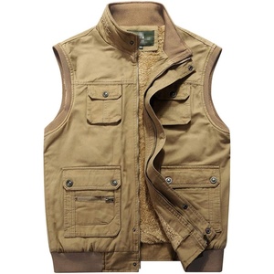 image:imageFlygo Mens Warm Fleece Padded Full Zip Up MultiPocket Outdoor Lightweight Vest Medium Khaki