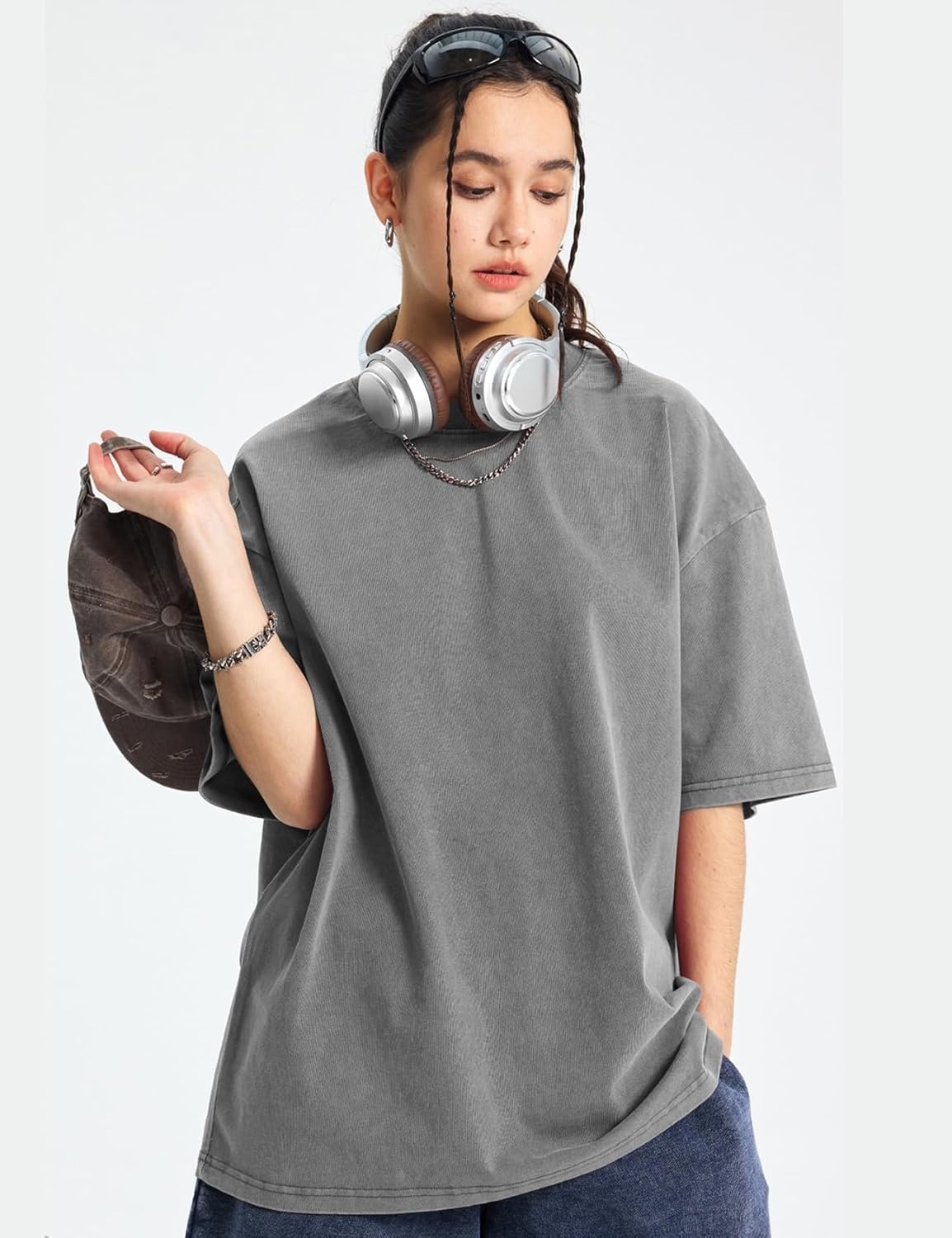 image:imageFlygo Mens Oversized TShirts Acid Wash Cotton Vintage Loose Fit Baggy Tees Summer Short Sleeve Basic Streetwear TopsBlackgreyarmybluebeige