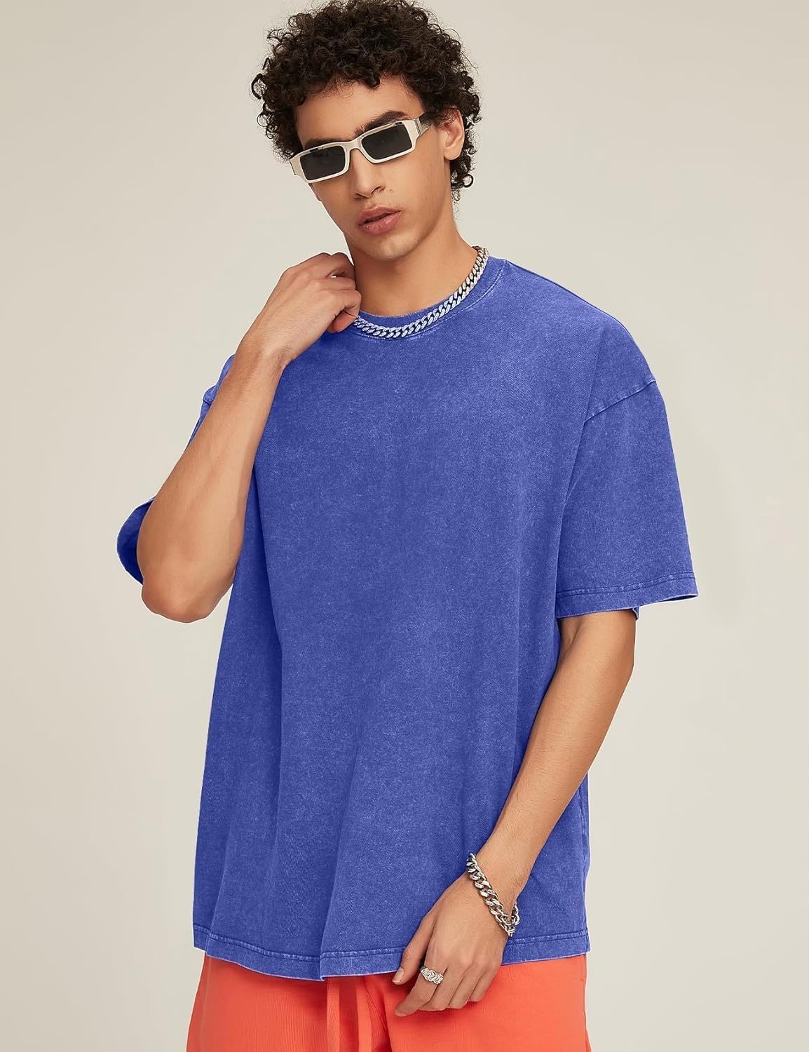 image:imageFlygo Mens Oversized TShirts Acid Wash Cotton Vintage Loose Fit Baggy Tees Summer Short Sleeve Basic Streetwear TopsBlackgreykhakibluebeige