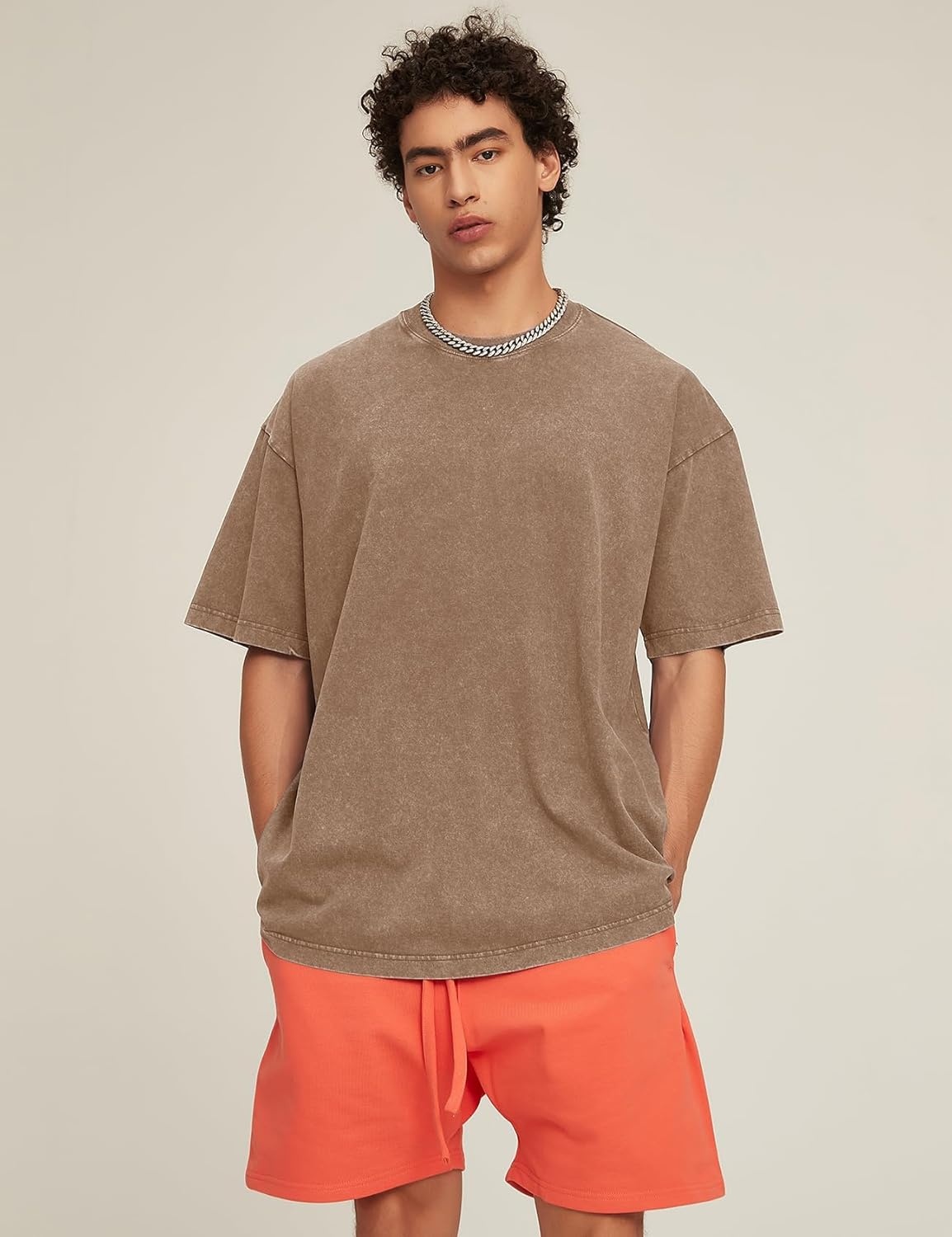 image:imageFlygo Mens Oversized TShirts Acid Wash Cotton Vintage Loose Fit Baggy Tees Summer Short Sleeve Basic Streetwear TopsBlackgreykhakibluebeige