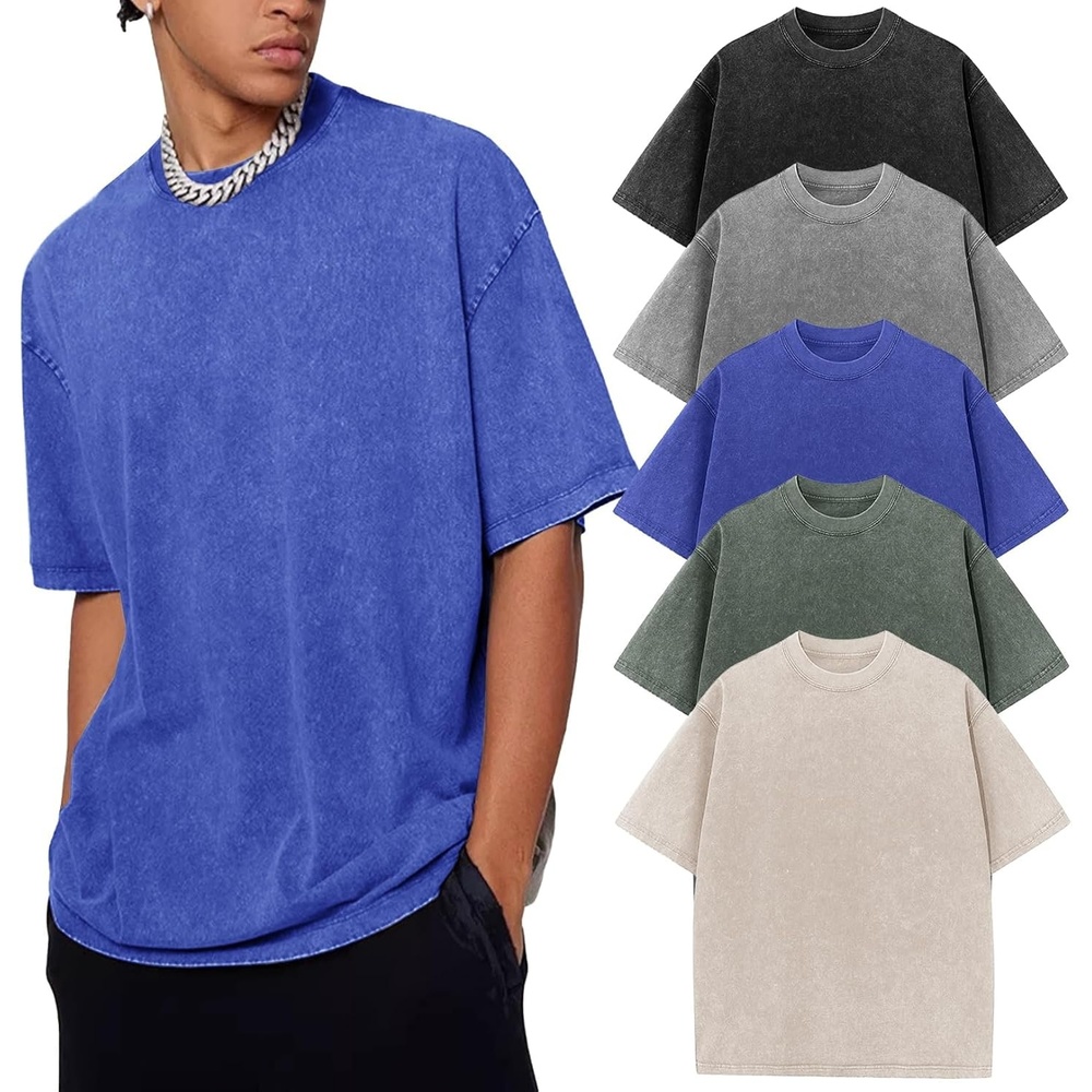 image:imageFlygo Mens Oversized TShirts Acid Wash Cotton Vintage Loose Fit Baggy Tees Summer Short Sleeve Basic Streetwear TopsBlackgreyarmybluebeige