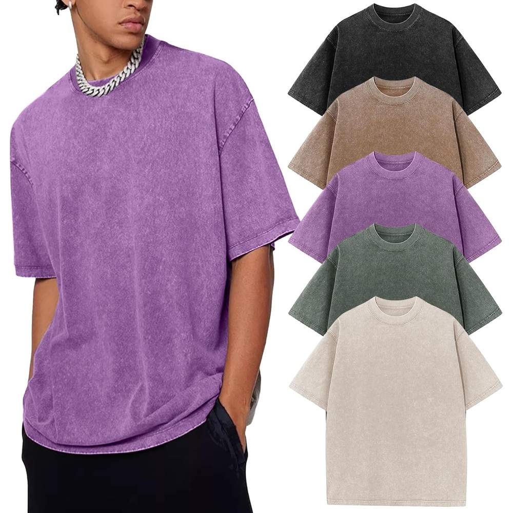 image:imageFlygo Mens Oversized TShirts Acid Wash Cotton Vintage Loose Fit Baggy Tees Summer Short Sleeve Basic Streetwear TopsBlackkhakiarmybeigepurple