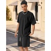 image:imageFlygo Mens 3 Pack Athletic Sweat Shorts Acid Washed Cotton Elastic Waist Drawstring Gym Workout Jogger Pants with PocketsBlackblackblack