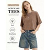 image:imageFlygo Womens Crop Tops Acid Wash Oversized T Shirts Vintage Cotton Cropped Tees Short Sleeve Baggy Summer ShirtsCoffee