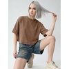 image:imageFlygo Womens Crop Tops Acid Wash Oversized T Shirts Vintage Cotton Cropped Tees Short Sleeve Baggy Summer ShirtsCoffee