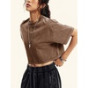 image:imageFlygo Womens Crop Tops Acid Wash Oversized T Shirts Vintage Cotton Cropped Tees Short Sleeve Baggy Summer ShirtsCoffee
