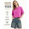 image:imageFlygo Womens Crop Tops Acid Wash Oversized T Shirts Vintage Cotton Cropped Tees Short Sleeve Baggy Summer ShirtsRose