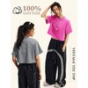 image:imageFlygo Womens Crop Tops Acid Wash Oversized T Shirts Vintage Cotton Cropped Tees Short Sleeve Baggy Summer ShirtsRoseGreyBlack