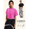 image:imageFlygo Womens Crop Tops Acid Wash Oversized T Shirts Vintage Cotton Cropped Tees Short Sleeve Baggy Summer ShirtsRoseGreyBlack