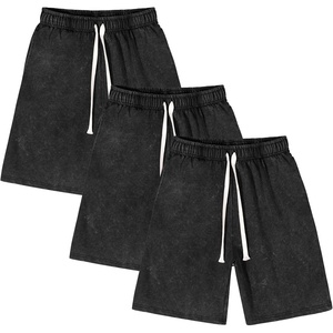 image:imageFlygo Mens 3 Pack Athletic Sweat Shorts Acid Washed Cotton Elastic Waist Drawstring Gym Workout Jogger Pants with PocketsBlackblackblack