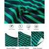 image:imageFlygo Striped 2 Piece Short Sets for Women Casual Cotton Long Sleeve Pullover Top Matching Pj Shorts Lounge Sets with PocketsGreen