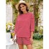 image:imageFlygo Striped 2 Piece Short Sets for Women Casual Cotton Long Sleeve Pullover Top Matching Pj Shorts Lounge Sets with PocketsRedstriped