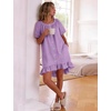 image:imageFlygo Womens Gingham Nightgown Cotton Ruffle Short Sleeve Button Down Sleep House Dress Summer Plaid Loungewear with PocketsPurple