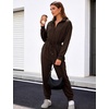 image:imageFlygo Womens Half Zip Jumpsuit Long Sleeve One Piece Loungewear High Waist Jogger Casual Travel Outfit with PocketsDarkbrown