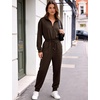 image:imageFlygo Womens Half Zip Jumpsuit Long Sleeve One Piece Loungewear High Waist Jogger Casual Travel Outfit with PocketsDarkbrown