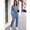image:imageFlygo Womens Half Zip Jumpsuit Long Sleeve One Piece Loungewear High Waist Jogger Casual Travel Outfit with PocketsGreyblue