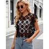 image:imageFlygo Womens Hollow Out Floral Lace Vest Cropped Embroideried Summer Crochet Coverup 2026 Trendy Blouse TopsBlack