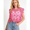image:imageFlygo Womens Hollow Out Floral Lace Vest Cropped Embroideried Summer Crochet Coverup 2026 Trendy Blouse TopsPink