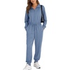 image:imageFlygo Womens Half Zip Jumpsuit Long Sleeve One Piece Loungewear High Waist Jogger Casual Travel Outfit with PocketsGreyblue