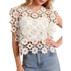image:imageFlygo Womens Hollow Out Floral Lace Vest Cropped Embroideried Summer Crochet Coverup 2026 Trendy Blouse TopsBeige