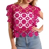 image:imageFlygo Womens Hollow Out Floral Lace Vest Cropped Embroideried Summer Crochet Coverup 2026 Trendy Blouse TopsRose Red