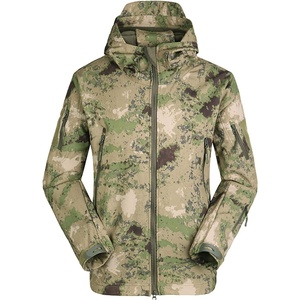 image:imageFlygo Mens Mens Tactical Camouflage Hooded Outdoor Fleece Coat Softshell Jacket Green Camouflage Large