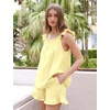 image:imageFlygo Cotton Pajamas for Women 2 Piece Lounge Set Ruffle Tank Top and Shorts Pajama Set Soft Cute PjsLightyellow