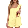 image:imageFlygo Cotton Pajamas for Women 2 Piece Lounge Set Ruffle Tank Top and Shorts Pajama Set Soft Cute PjsLightyellow