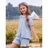 image:imageFlygo Girls Plaid 2 Piece Outfits Cotton Gingham Sets Cute Button down Ruffle Babydoll Top Shorts Sweatsuit Set 514 YearsBlue