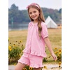 image:imageFlygo Girls Plaid 2 Piece Outfits Cotton Gingham Sets Cute Button down Ruffle Babydoll Top Shorts Sweatsuit Set 514 YearsPink