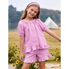 image:imageFlygo Girls Plaid 2 Piece Outfits Cotton Gingham Sets Cute Button down Ruffle Babydoll Top Shorts Sweatsuit Set 514 YearsRose Red