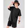 image:imageFlygo Boys Girls 3 Pack Cotton Tshirts Unisex Kids Acid Wash Crewneck Basic Tees Summer Vintage Short Sleeve Plain Tops 514YBlack