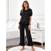 image:imageFlygo Womens Polka Dot Pajama Sets 2 Piece Short Puff Sleeve Button Down Lounge Set Soft Y2K Ruffled Long Pj Pants SleepwearBlack