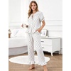 image:imageFlygo Womens Polka Dot Pajama Sets 2 Piece Short Puff Sleeve Button Down Lounge Set Soft Y2K Ruffled Long Pj Pants SleepwearWhite