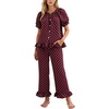 image:imageFlygo Womens Polka Dot Pajama Sets 2 Piece Short Puff Sleeve Button Down Lounge Set Soft Y2K Ruffled Long Pj Pants SleepwearBurgundy
