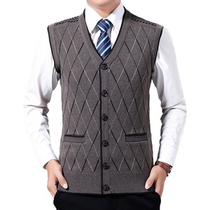 image:imageFlygo Mens Casual Argyle V Neck Button Front Wool Knitted Sweater Vest Waistcoat Large Coffee