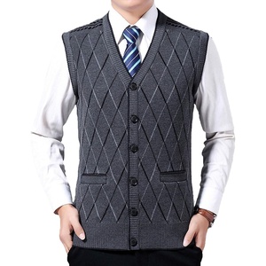 image:imageFlygo Mens Casual Argyle V Neck Button Front Wool Knitted Sweater Vest Waistcoat Medium Grey