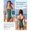 image:imageFlygo Girls Swimsuit One Piece Bathing Suits for Teens Ruched Color Block Adjustable Straps Padded Swimwear 716 YArmy Green