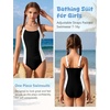 image:imageFlygo Girls Swimsuit One Piece Bathing Suits for Teens Ruched Color Block Adjustable Straps Padded Swimwear 716 YBlack