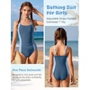 image:imageFlygo Girls Swimsuit One Piece Bathing Suits for Teens Ruched Color Block Adjustable Straps Padded Swimwear 716 YBlue