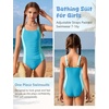 image:imageFlygo Girls Swimsuit One Piece Bathing Suits for Teens Ruched Color Block Adjustable Straps Padded Swimwear 716 YLight Blue