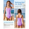 image:imageFlygo Girls Swimsuit One Piece Bathing Suits for Teens Ruched Color Block Adjustable Straps Padded Swimwear 716 YPurple
