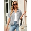 image:imageFlygo Womens Cropped Striped Button Down Shirts Peplum Short Sleeve Collared Blouse Cute Summer Casual Ruffled Dressy TopsBlack