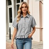 image:imageFlygo Womens Cropped Striped Button Down Shirts Peplum Short Sleeve Collared Blouse Cute Summer Casual Ruffled Dressy TopsBlack
