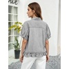 image:imageFlygo Womens Cropped Striped Button Down Shirts Peplum Short Sleeve Collared Blouse Cute Summer Casual Ruffled Dressy TopsBlack